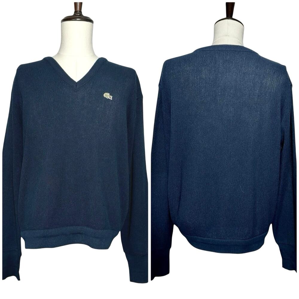 IZOD Lacoste | Men | Vintage Navy Blue Orlon Acrylic Knit V-Neck Sweater | XL